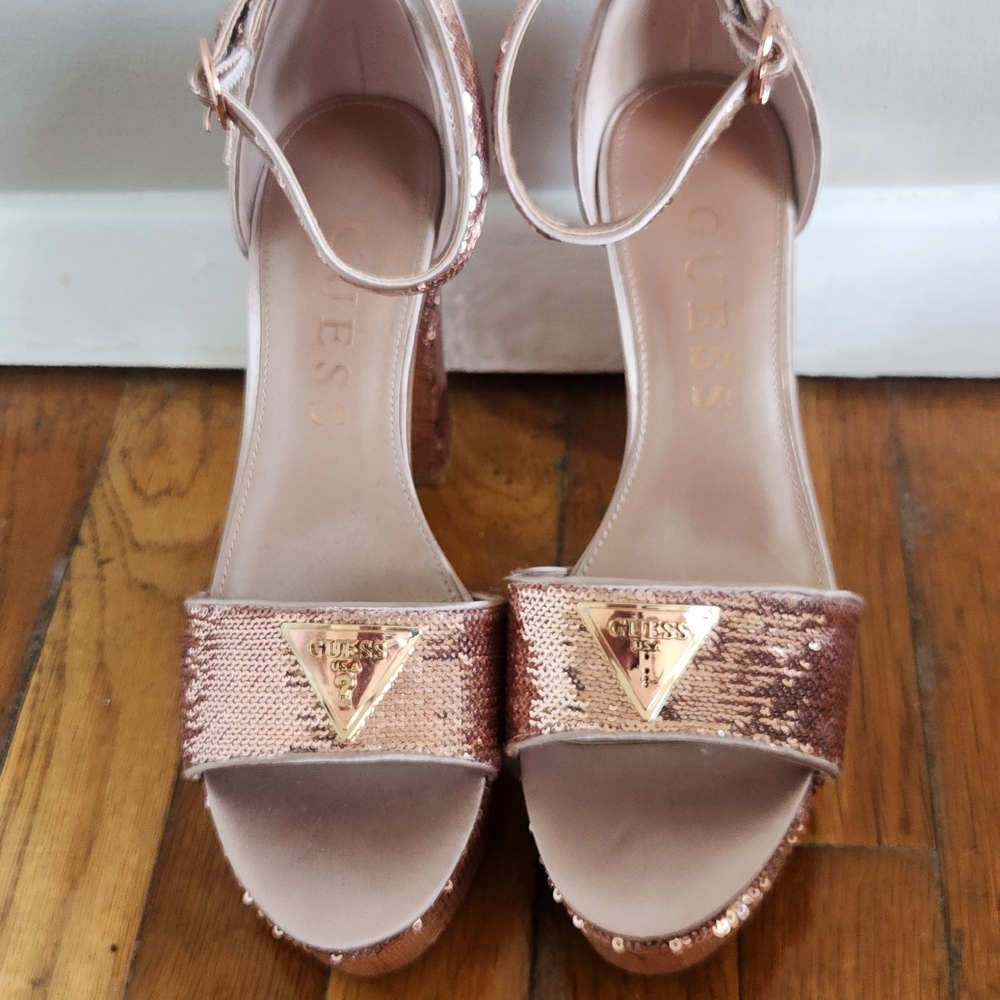 GUESS Rose Gold Sequin Strap Heels